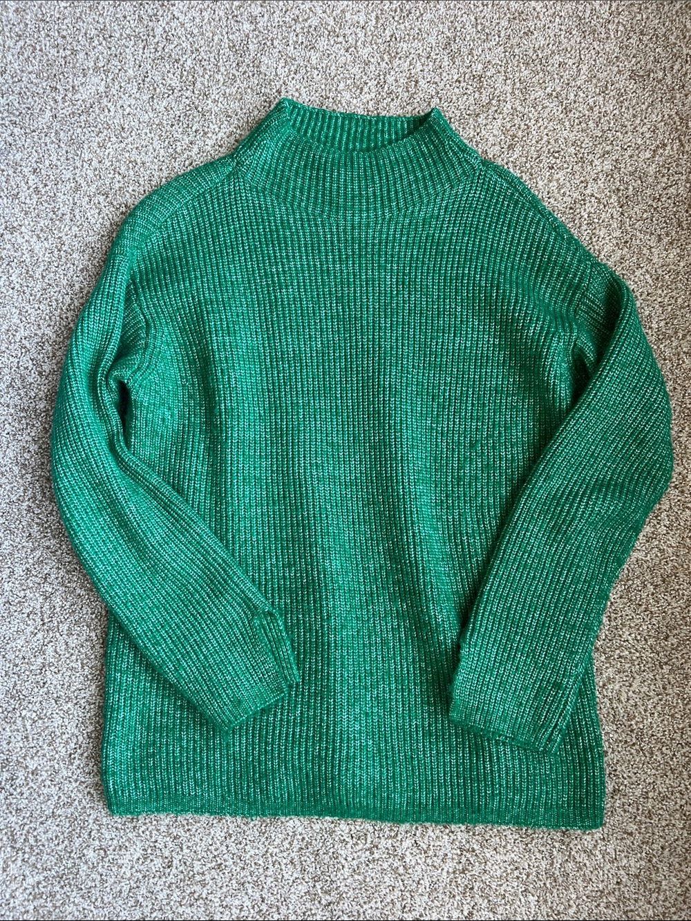 LOFT Emerald Green Ribbed Mock Neck Sweater